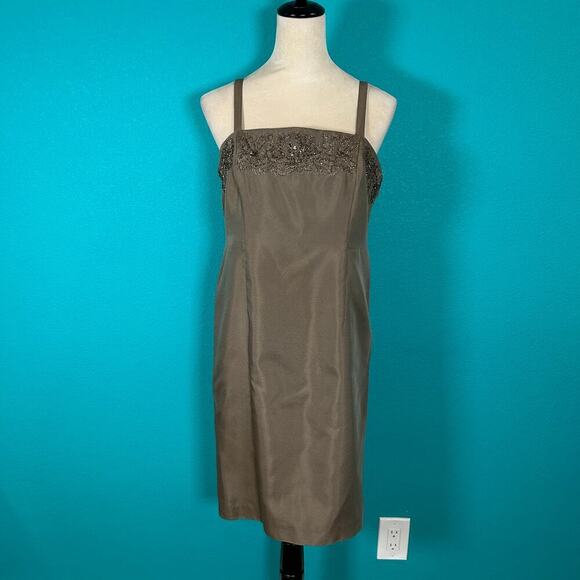 Alex Evenings Brown Beaded Midi & Jacket 2 Piece Dress Wedding Size  10P - Picture 4 of 8